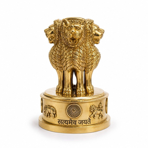 Estatua de León Ashoka de Latón, Hecha a Mano, Emblema Nacional, Figura Decorativa de Latón para el Hogar, Oficina, Escritorio, Mesa, Gobierno - Product Image 1