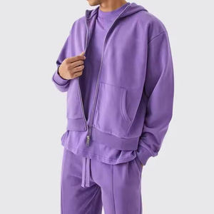 Conjunto de Sudadera con Capucha y Cremallera para Hombre, Color Morado, Pantalones Deportivos de Felpa Francesa, Corte Regular, Ropa de Otoño - Product Image 5