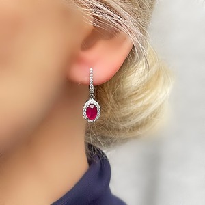 925 <b>Silver</b> Ruby Oval Cut Drop <b>Earrings</b> Rhodium Plated Minimalist Christian Engagement <b>Wedding</b> Certified Trendy Women's Jewelry - Product Image 5