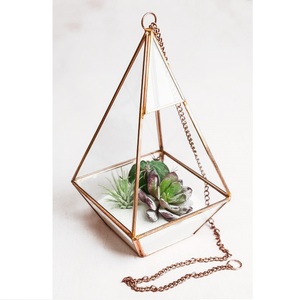 Portavelas de hierro de Metal de vidrio de alta calidad portavelas de vidrio de Terrario de forma cuadrada con acabado antiguo de cobre - Product Image 3