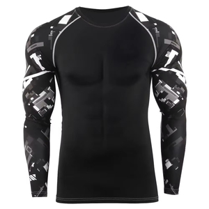 Chemise de sport à manches longues pour homme, noire, imprimée, à séchage rapide, en polyester, pour l'entraînement, le fitness, le cyclisme, le surf - Product Image 2