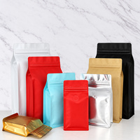 Sachet de café spécial bleu ciel, scellé sur huit côtés, avec fond plat, valve et pochette zippée
