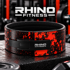 Ceinture de musculation ajustable en néoprène RHINO FITNESS, rouge et noir, avec boucle à dégagement rapide, support lombaire durable - Product Image 1