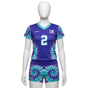 Conjunto de Uniforme de Voleibol Personalizado para Mujer, Tie Dye Sublimado, Jersey con Cuello en V Cruzado, Pantalones Cortos de Spandex Estampados, Kit de Equipo con Número - Product Image 1