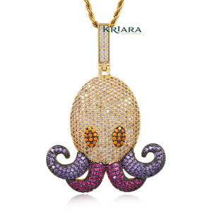 Pendentif Pieuvre en Argent 925 Plaqué Or 18K avec Diamant de Laboratoire, Breloque Animale Mignonne, Thème Unisexe, Idéal au Quotidien - Product Image 1