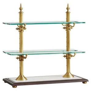 Support à gâteau rectangulaire à deux niveaux en verre avec colonnes en laiton, présentoir à desserts, accessoire de décoration intérieure, support à gâteau de luxe, utilisation sur table d'hôtel - Product Image 1