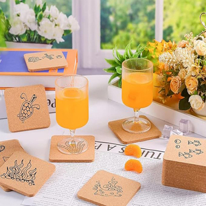 Posavasos cuadrados de corcho, resistentes al calor, diseño sólido marrón, juego de 6. - Product Image 2