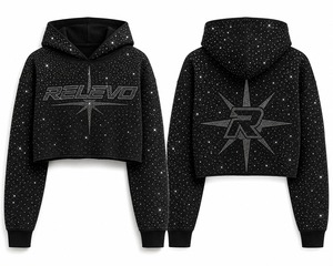 Sudadera con Capucha Corta Relevo con Cierre, Estampado de Letras con Pedrería, 100% Algodón, Corte Holgado, Informal, Unisex, para Otoño - Product Image 1