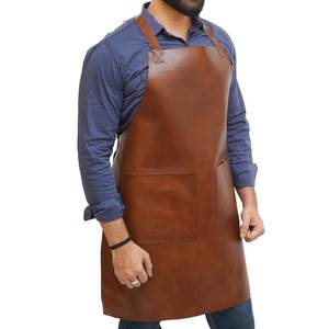 Delantal de Cuero de Grano Completo Marrón con Correa Ajustable y Dos Bolsillos para Hombre, Uso Casual - Product Image 4