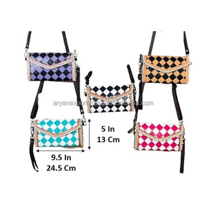 New Stylish Handmade Cowhide Leather Crossbody Bag Checkered Pattern Shoulder Purse <b>Adjustable</b> <b>Strap</b> Clutch Perfect for Women's - Product Image 2