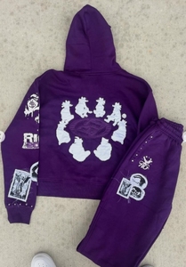 Conjunto Deportivo Personalizado GENERSA SPORTS Unisex Morado con Capucha, Transpirable, de Felpa de Algodón, Diseño 2 en 1, Cierre con Cordón, Bolsillos Laterales - Product Image 2
