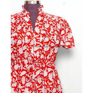 Robe courte en coton pour femme, style japonais, robe de bureau chic bohème, robe d'été à imprimé floral, tenue de soirée légère - Product Image 3