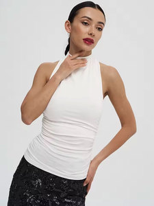 Women Black Turtleneck Ruched Tank <b>Top</b> Sleeveless Knitted Solid Sexy Club Style Breathable Spandex Polyester Fit <b>Top</b> - Product Image 3