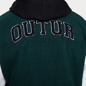 <b>Men's</b> Black Varsity <b>Jacket</b> PU <b>Leather</b> Sleeves Embroidered B Preppy Style O-Neck Collar Regular Fit Winter Wear Front - Product Image 3