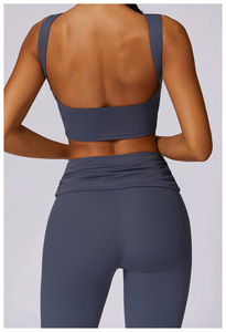 Lavender Solid Two Piece Yoga Set High Waist <b>Flared</b> <b>Leggings</b> Seamless Crop Top Square Neck Sleeveless Eco-Friendly Breathable - Product Image 5