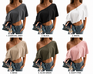 Camiseta Corta de Verano para Mujer, Estilo Casual, Holgada, con Hombros Descubiertos, 100% Algodón, con Logotipo, Manga Corta, Estilo Urbano - Product Image 4