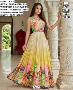 Vestido Largo de Muselina de Seda con Bordado Elegante Bandhani Noorjahan, Corte Regular para Mujer, Ideal para Bodas Indias/Pakistaníes y Fiestas - Product Image 3