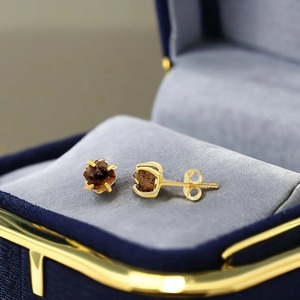 Natural Raw Smoky Quartz <b>Stud</b> Earrings 925 Sterling <b>Silver</b> Gold Plated Handmade 5x7mm Gemstone Jewelry Gift for Women - Product Image 6