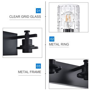 Modern 5/6-<b>Light</b> Bathroom <b>Vanity</b> Lighting Black Industrial Fixture with Clear Grid Glass for Over <b>Mirror</b> <b>Vanities</b> - Product Image 4