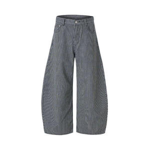 Men's High <b>Waist</b> Wide Leg Striped Denim <b>Jeans</b> Cotton Woven Loose Fit Casual Autumn Wear - Product Image 4