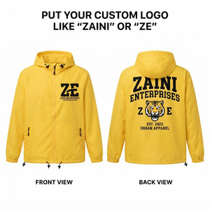 <b>Men</b> Windbreaker <b>Jacket</b> 120 GSM Premium Polyester Fabric Hooded Full Zip <b>Yellow</b> Custom Screen Printed Logo Outdoor Sportswear for - Product Image 1