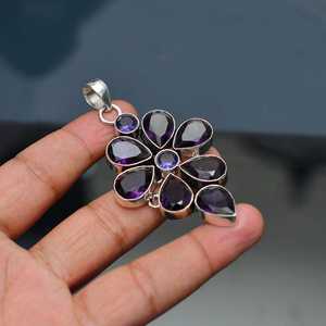 NIKHIL GEMS Grand pendentif en améthyste en argent sterling, fait main, vintage, élégant, bijou de déclaration, cadeau de fiançailles, unisexe - Product Image 2