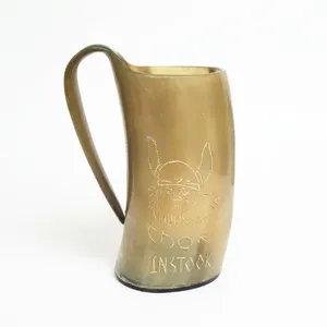 แก้วน้ำเขาควาย Thor In Stock รูปทรงธรรมชาติ แกะสลักลายไวกิ้ง ฐานแข็งแรงทนทาน - Product Image 2