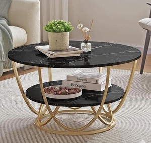 Mesa de Centro Redonda Dúplex con Base de Madera y Metal para Sala de Estar, Mesa Auxiliar Moderna para Decoración del Hogar - Product Image 4