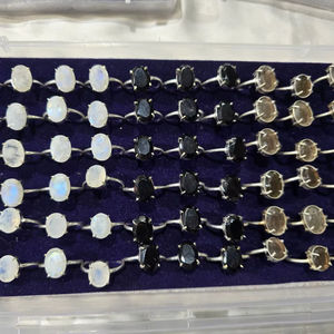 Lot en gros de bagues en pierres semi-précieuses naturelles mélangées, bijoux pour détaillants, coupe ovale/carrée, polies, écologiques - Product Image 6