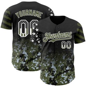 Camiseta de Béisbol Personalizada con Cuello en V, Diseño de Camuflaje Blanco-Oliva con Degradado de Estrellas y Rayas Digitales, Bandera de EE. UU. en Negro, Auténtica, 100% Poliéster - Product Image 2