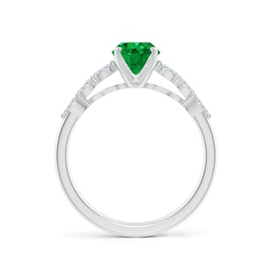 Anillo de compromiso de oro puro de 14K con esmeralda de corte ovalado y diseño floral de trillium, impresionante joyería fina para novias, anillo con halo y racimo para ella. - Product Image 2