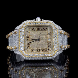 unisex Stainless Steel <b>Watch</b> Rectangle <b>Case</b> Diamond Encrusted Analog Dial Date Display Sapphire Crystal Folding Clasp 41m - Product Image 1