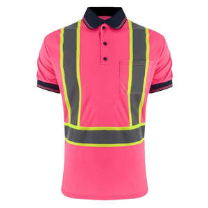 เสื้อโปโลแขนสั้นผ้าฝ้ายสีเขียวนีออนกันลมป้องกันอันตรายพร้อมแถบสะท้อนแสงชุดทำงานแบบมองเห็นได้ชัดเจนสำหรับทุกเพศ - Product Image 1
