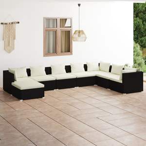Ensemble de salon de jardin 8 pièces en rotin PE noir avec acier thermolaqué, ensemble de meubles de jardin de haute qualité - Product Image 1