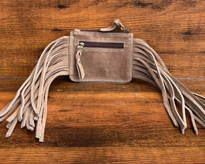 Monedero con cremallera y flecos grandes de cuero de ante para mujer, monedero de cuero genuino al por mayor, novedad - Product Image 5