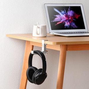 Supporto Pieghevole in Alluminio per Cuffie, Universale, Argento Platino, con Gancio a Morsetto da Scrivania, Salvaspazio - Product Image 3