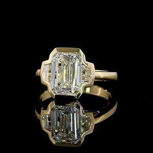Bague de fiançailles vintage en or massif 18 carats avec diamant taille émeraude 3 carats certifié IGI, demi-sertissage, pierres latérales Cadillac, bague de mariage - Product Image 3