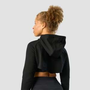 Haut de sport à manches longues pour femme, coupe courte, noir, pour la gym et le fitness - Product Image 4