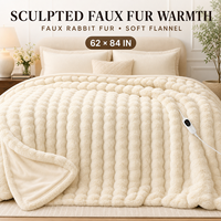 Plaid chauffant double couche en fausse fourrure de lapin et flanelle, 62*84 pouces, 5 réglages de chaleur, arrêt automatique, lavable, FCC ETL