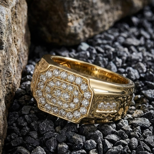 Anillo de Oro Amarillo Macizo de 18k con Diamantes 100% Naturales, Joyería Fina, Anillo de Banda Ancha para Hombre, Regalo Masculino Más Vendido en Hong Kong - Product Image 1