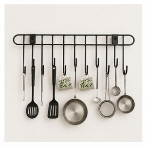 Factory Price Wall Mounted Modern Kitchen Utensil Rack <b>Hooks</b> Matte Black Metal 6 <b>Hooks</b> <b>Hanging</b> Organizer Pots Pans Ladles Cup - Product Image 3