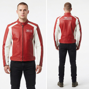 Blousons de moto en cuir de haute qualité avec fermeture éclair, style motard, pour homme, unisexe - Product Image 6