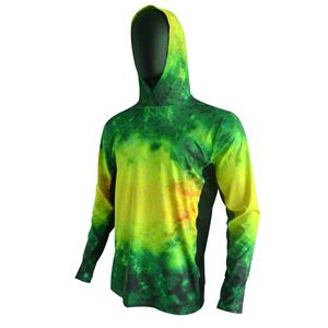Camisa de Pesca con Capucha de Manga Larga para Hombre, Estampado de Secado Rápido UPF 50, Top Deportivo para Exteriores, Patrón Verde y Amarillo - Product Image 1