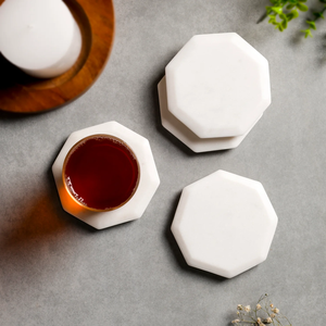 Mármol Blanco Clásico Duradero de la Era de la Piedra, Octagonal, 4 Pulgadas Juego de 4 Posavasos de Piedra Natural Ecológicos para Cocina y Oficina - Product Image 4