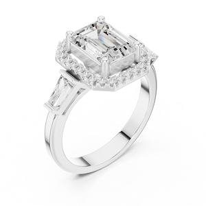 Anillo de Compromiso de Diamantes con Corte Esmeralda en Oro Rosa para Mujer, Engaste Pavé, Estilo Geométrico Clásico - Product Image 3