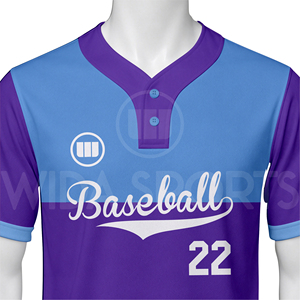 Maillot de baseball personnalisé sublimé pour homme, manches courtes, anti-humidité, bicolore violet et bleu, uniformes pour adultes toutes saisons - Product Image 4