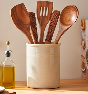 Hand Polished Wooden Cooking Spoon Set Traditional braided Design Flatware For <b>Camping</b> <b>Kitchen</b> Use And Restaurants Use - Product Image 3