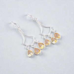 Pendientes de aro finos de plata de ley 925 con triple gema de citrino amarillo en forma de pera para mujer, regalo de boda. - Product Image 1
