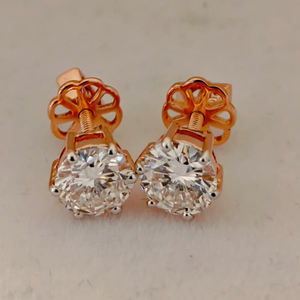 Boucles d'oreilles clous vintage en or 14 carats, tendance, très demandées, vente en gros, diamant 1 carat serti clos, taille brillant, couleur DEF, pour femme - Product Image 3
