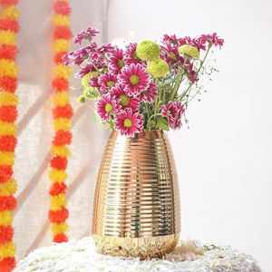 Ribbed Design Gold Metal Flower <b>Vase</b> with Elegant Brass Finish Decorative Pot for Luxury Home Decor & Stylish Floral Arrangement - Product Image 1